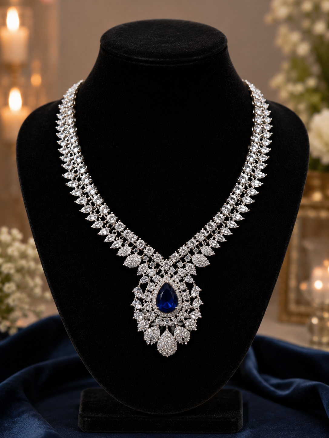 Royal Sapphire Diamond Pendant Necklace