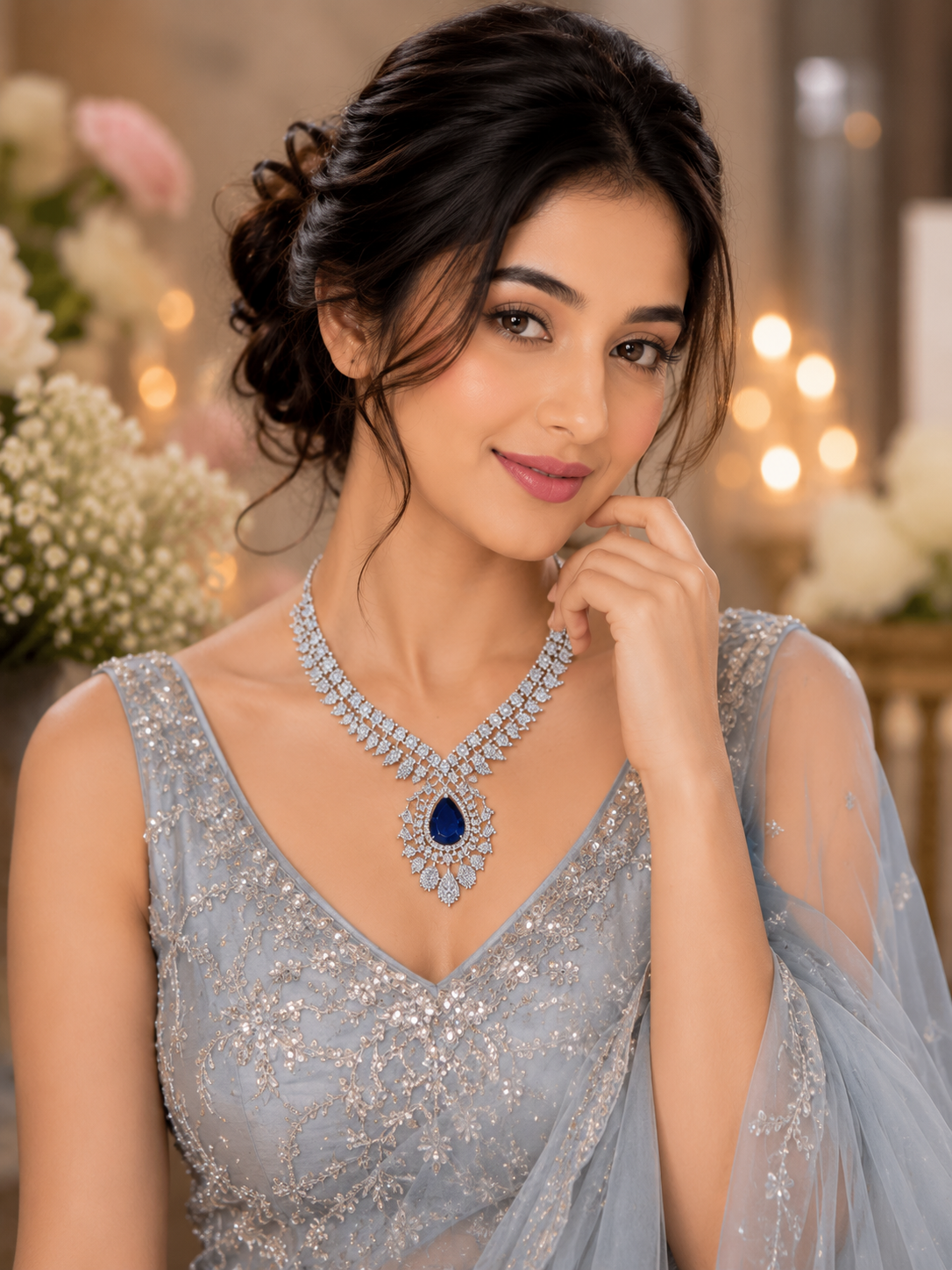 Royal Sapphire Diamond Pendant Necklace
