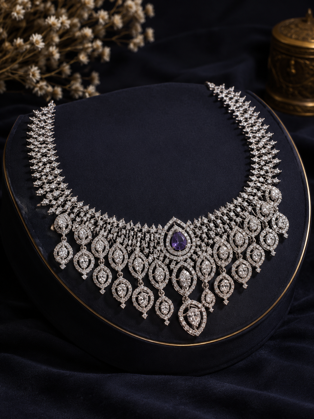 Imperial Amethyst Diamond Bridal Necklace
