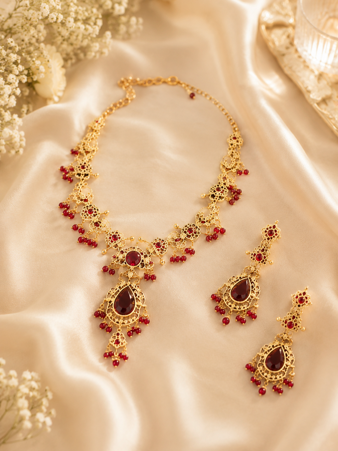 Royal Maroon CZ Bridal Necklace Set for Women