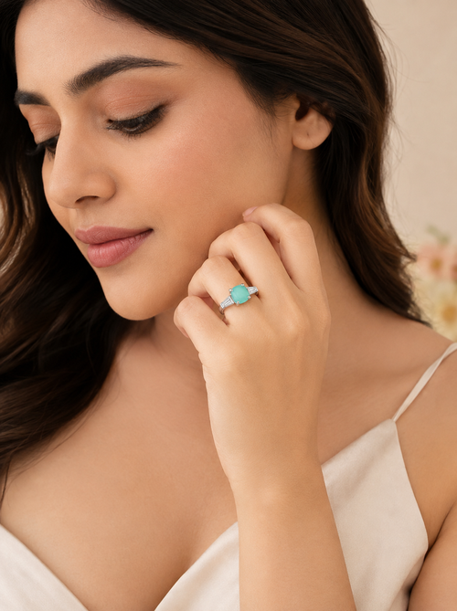Adjustable Praynil Aqua Serenity Solitaire Ring