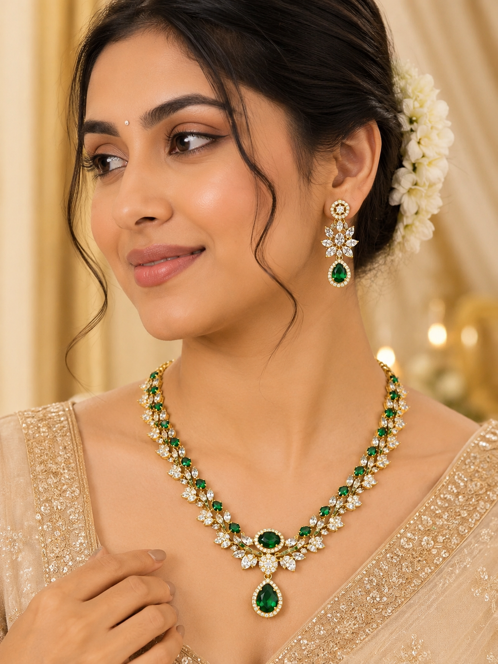 Luxury Emerald Green CZ Necklace Set for Women