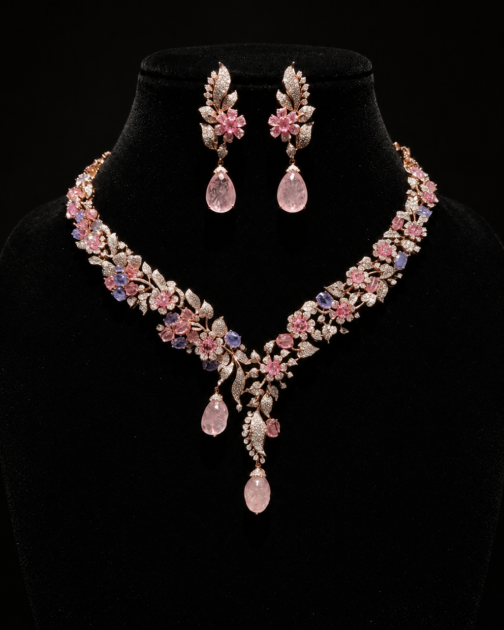 Floral Elegance AD Drop Necklace
