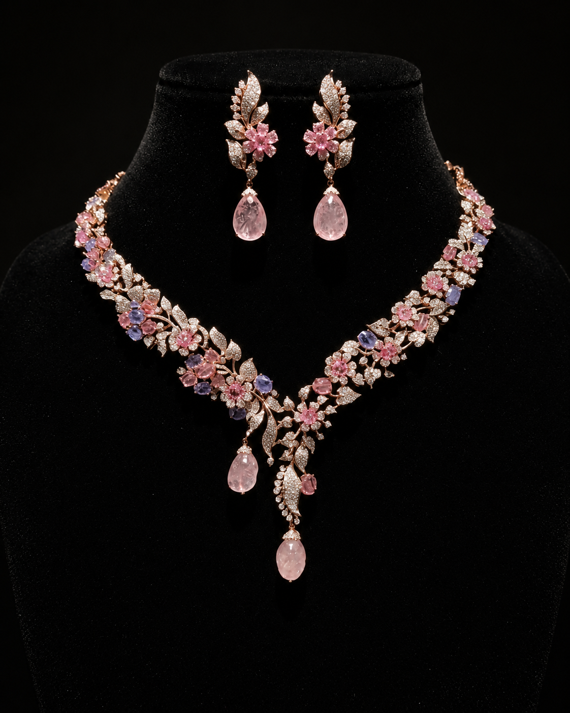 Floral Elegance AD Drop Necklace