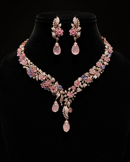 Floral Elegance AD Drop Necklace