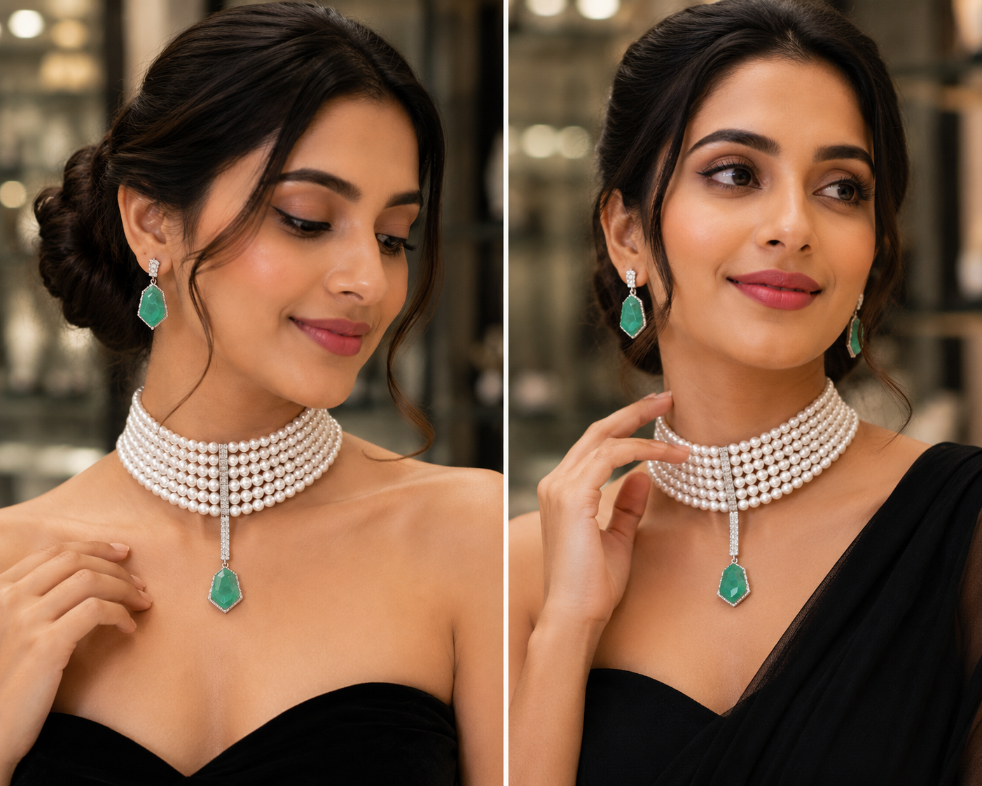 Emerald Pearl Luxe Choker Set