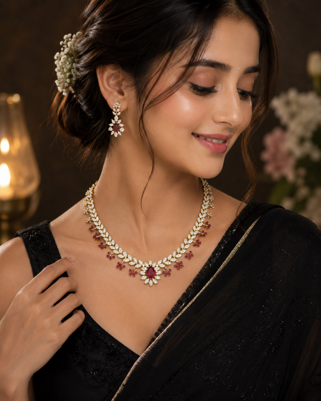 Ruby Blossom Luxury Necklace Set