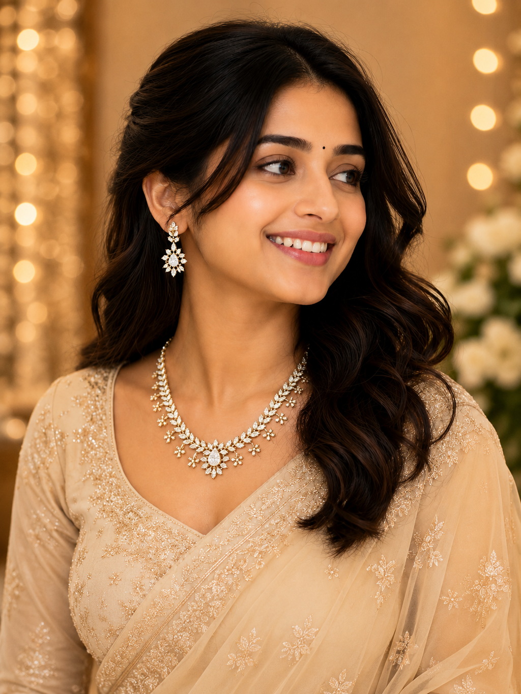 Luxury Floral CZ Diamond Necklace Set for Women