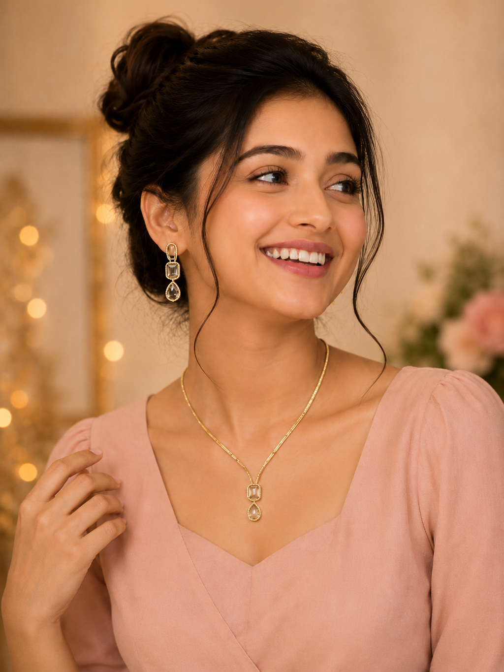 Luxury Black Stone Gold Necklace Set for Women