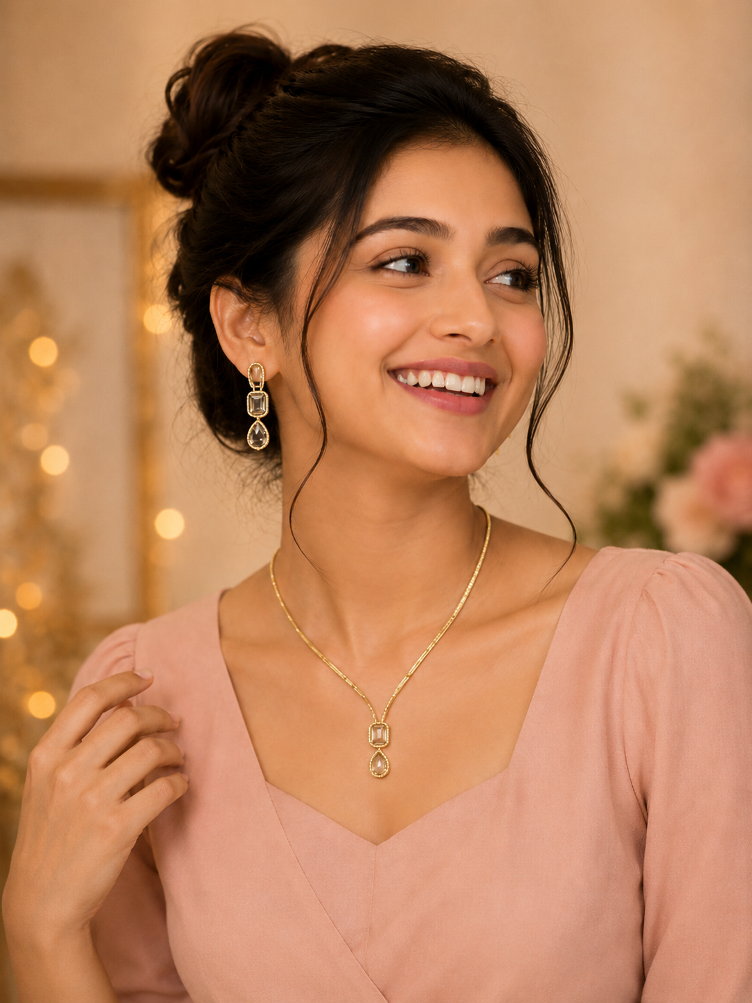 Luxury Black Stone Gold Necklace Set for Women
