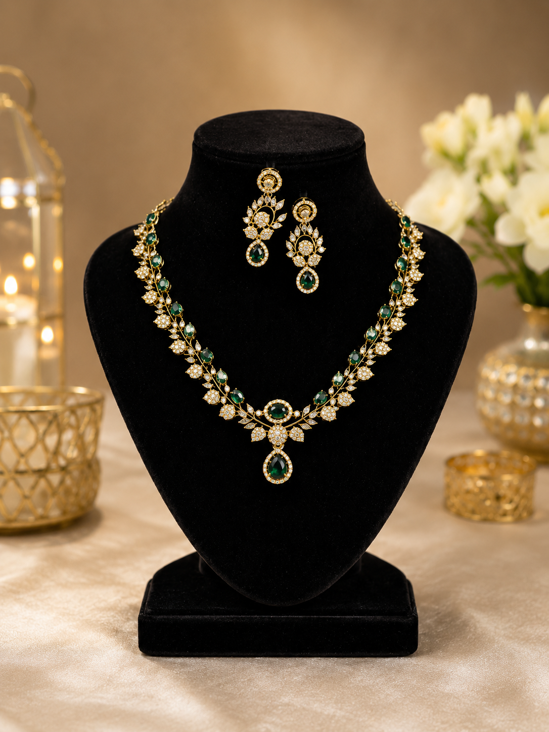 Luxury Emerald Green CZ Necklace Set for Women