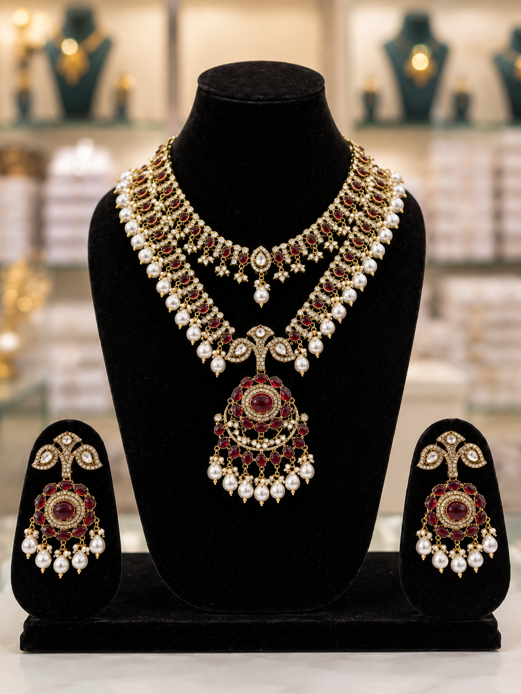 Heritage Ruby Kundan Long Necklace Set