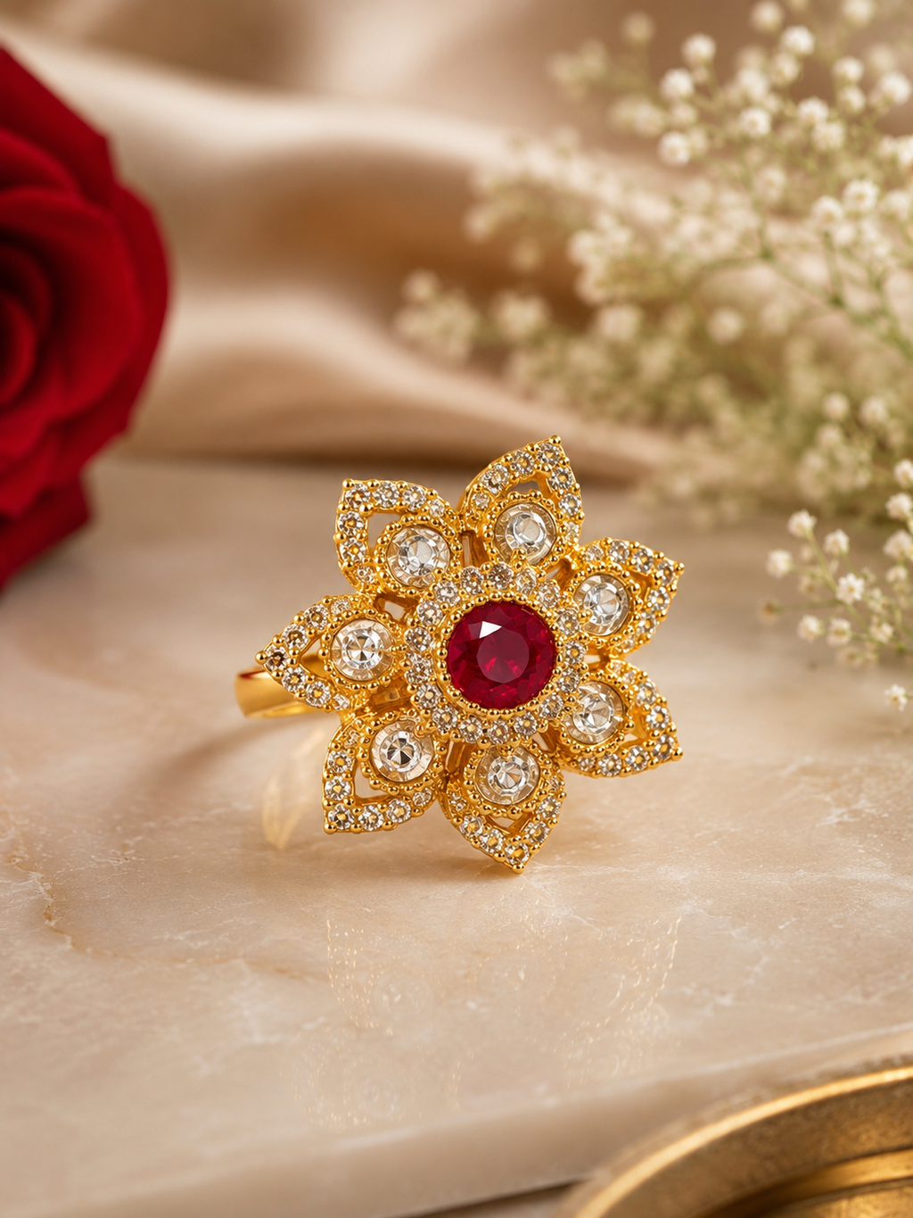 Royal Ruby Floral Ring