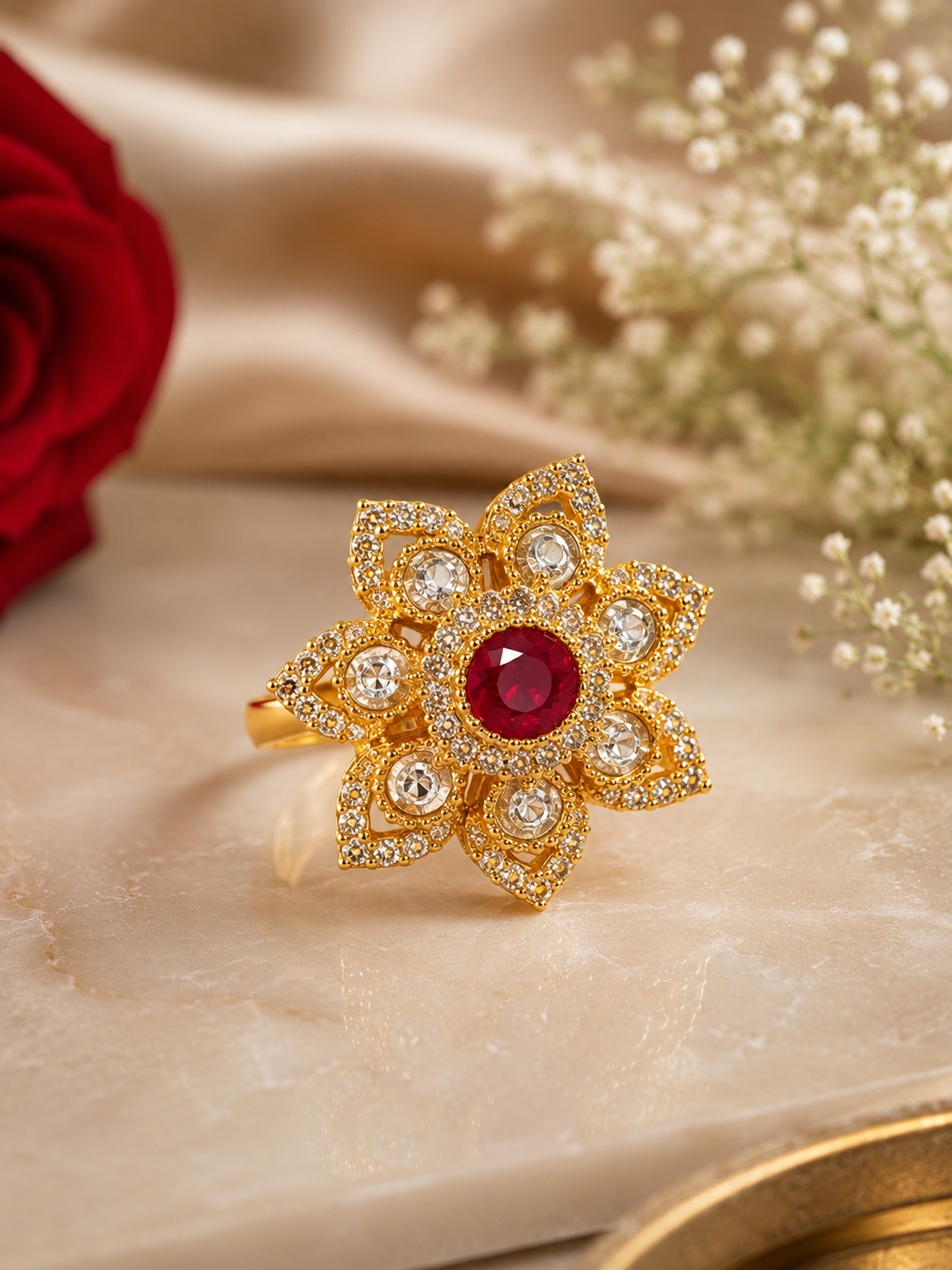 Royal Ruby Floral Ring