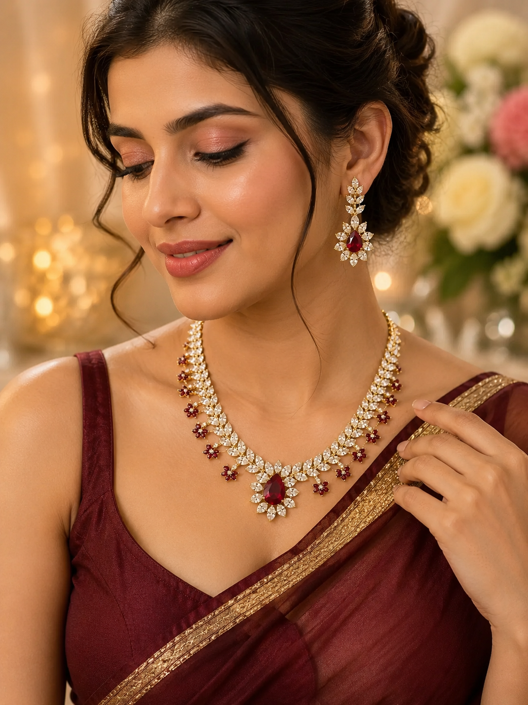 Ruby Blossom Luxury Necklace Set