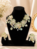 Mint Green Floral Pearl Drop Earrings