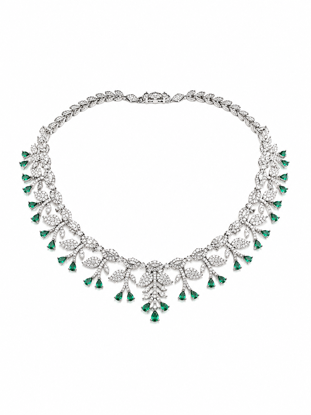 Emerald Bloom American Diamond Necklace Set