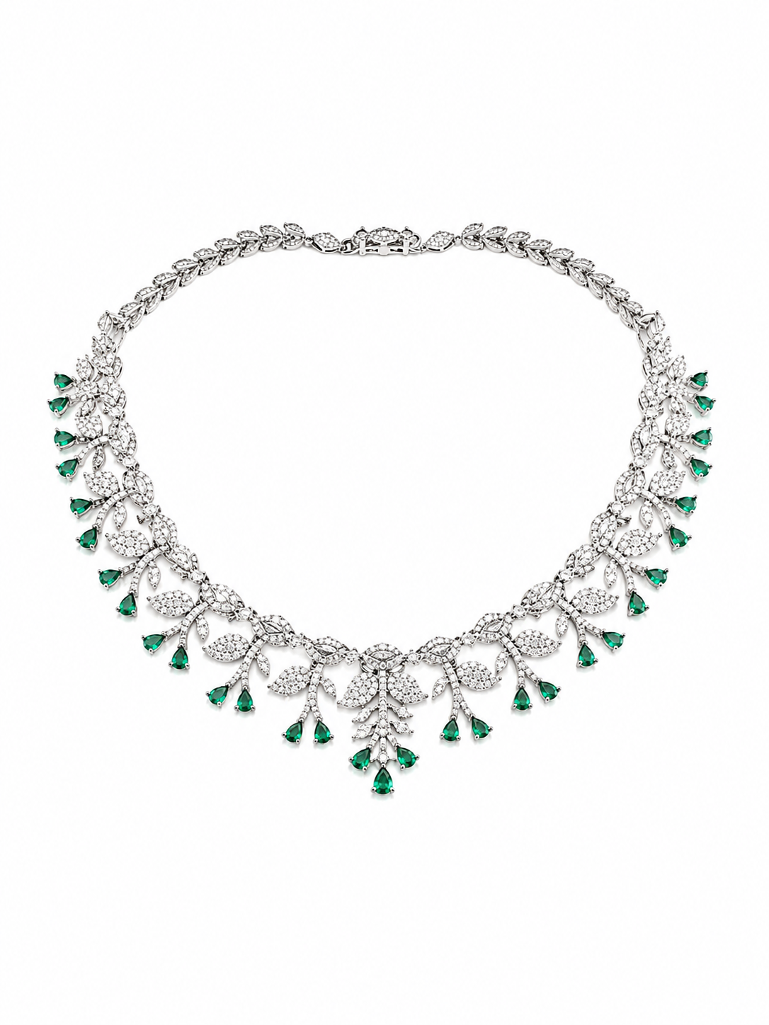 Emerald Bloom American Diamond Necklace Set