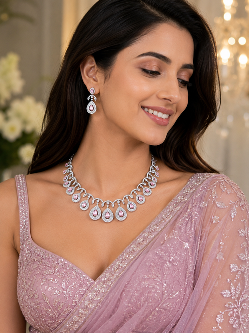 Blush Elegance American Diamond Necklace Set