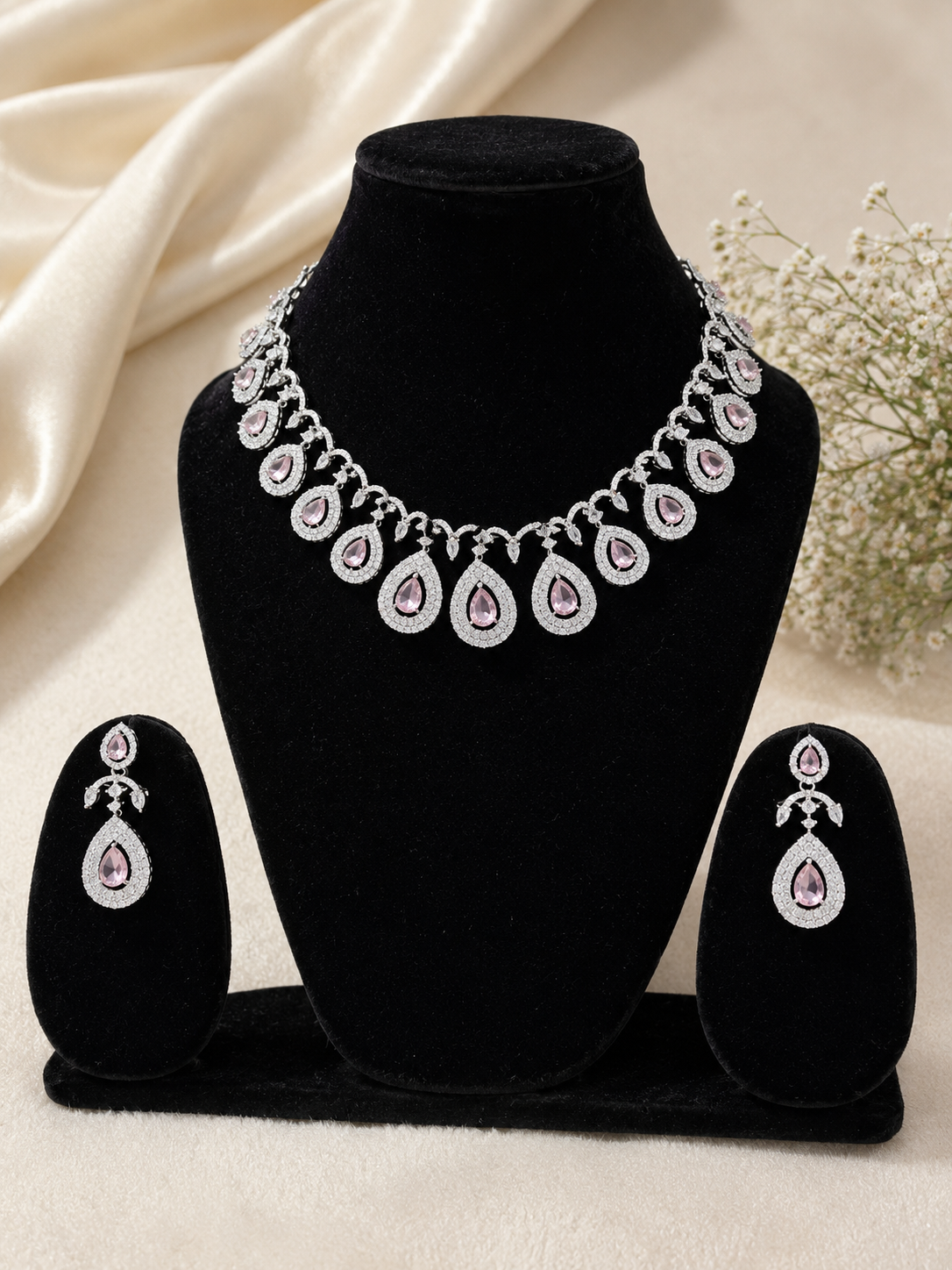 Blush Elegance American Diamond Necklace Set