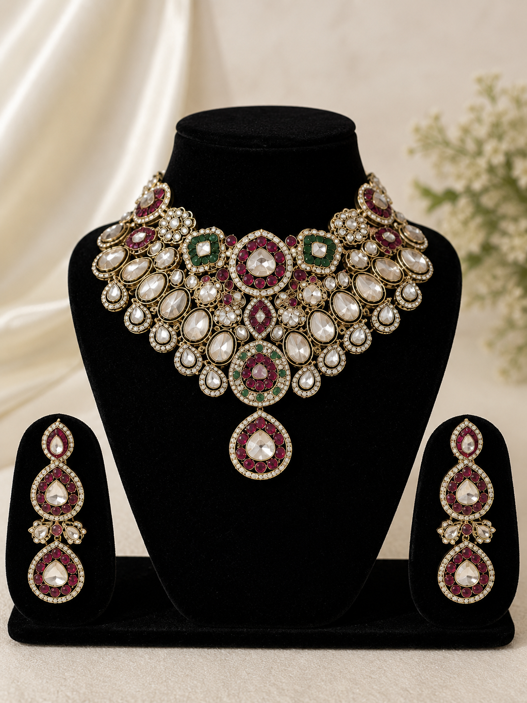 Royal Kundan Polki Bridal Choker Necklace Set with Matching Earrings