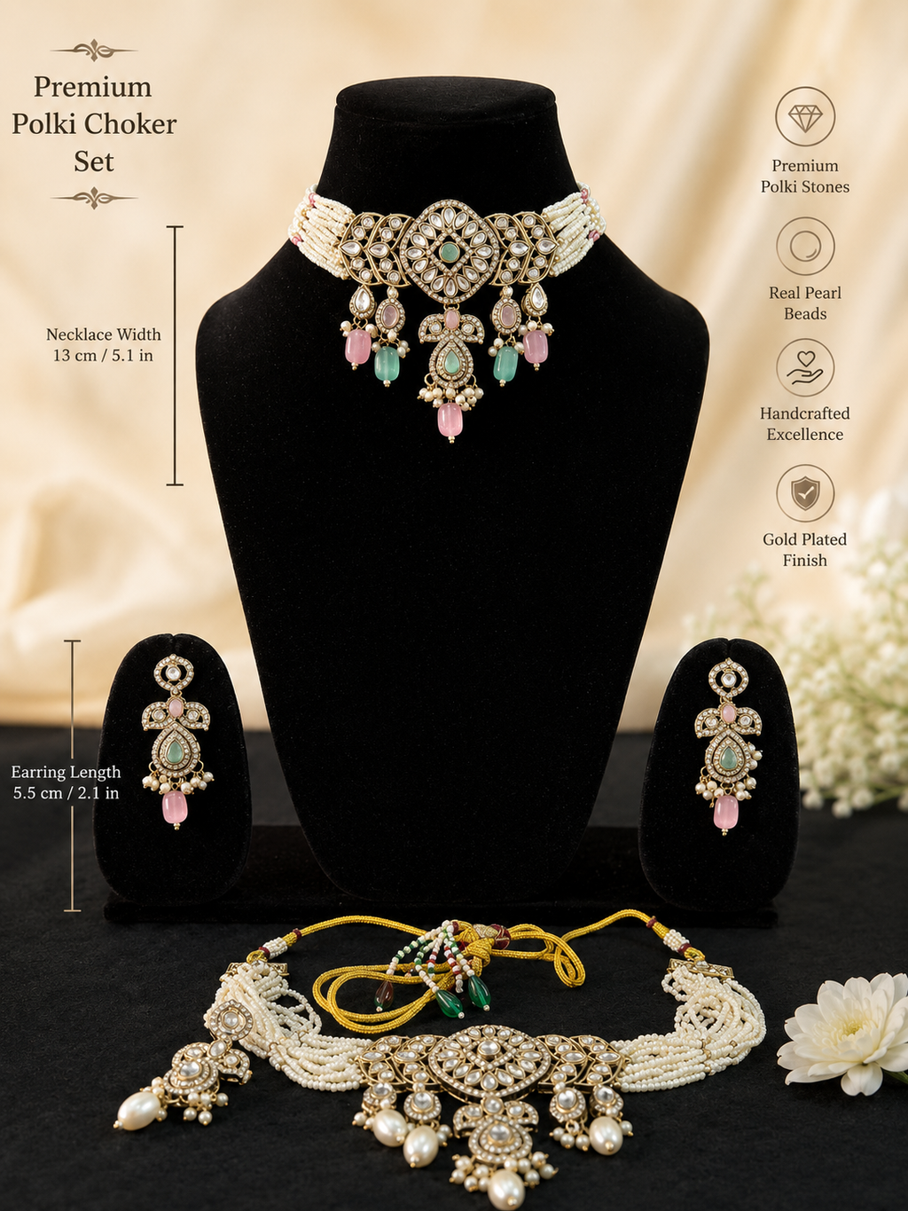 Royal Pastel Polki Pearl Choker Set