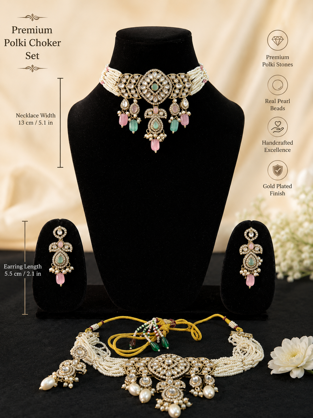 Royal Pastel Polki Pearl Choker Set