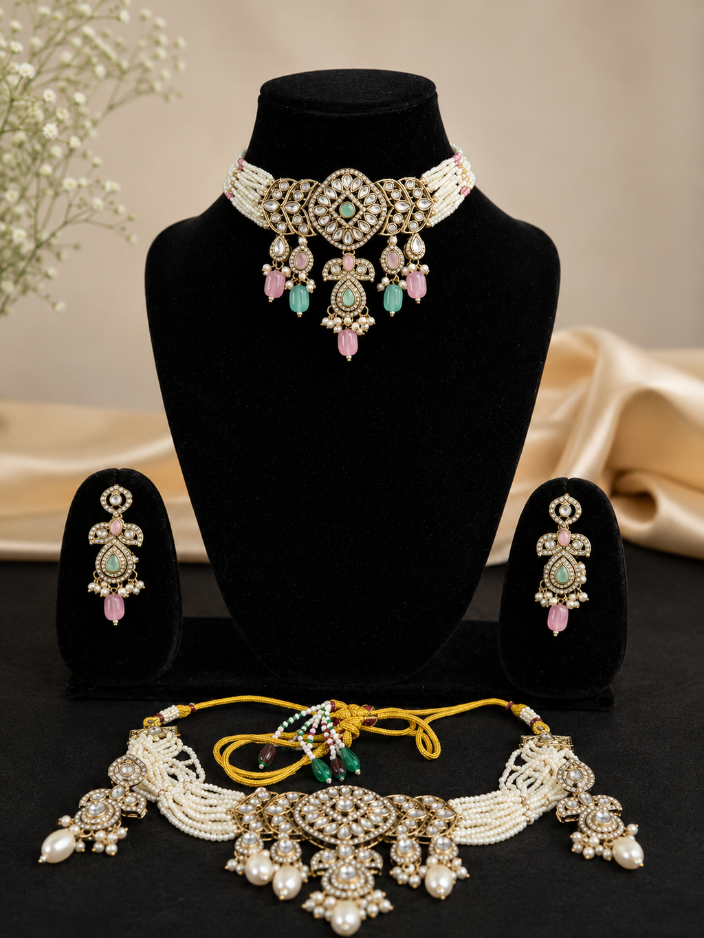 Royal Pastel Polki Pearl Choker Set