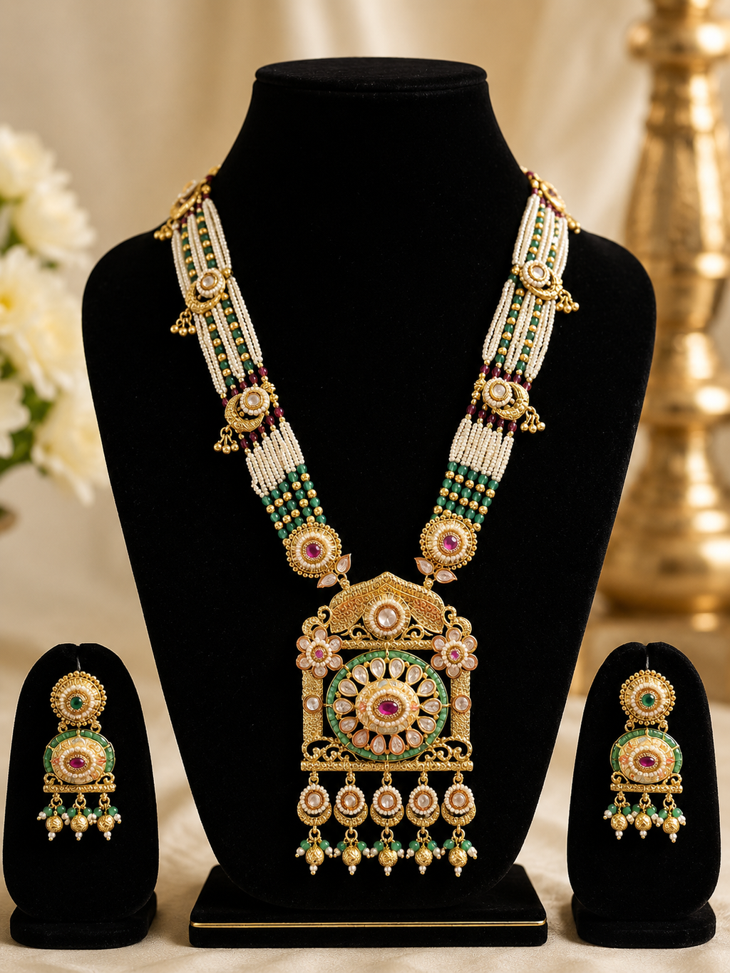 Royal Heritage Kundan Pearl Long Necklace Set