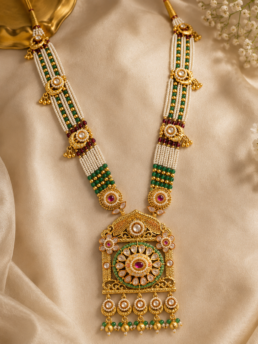 Royal Heritage Kundan Pearl Long Necklace Set