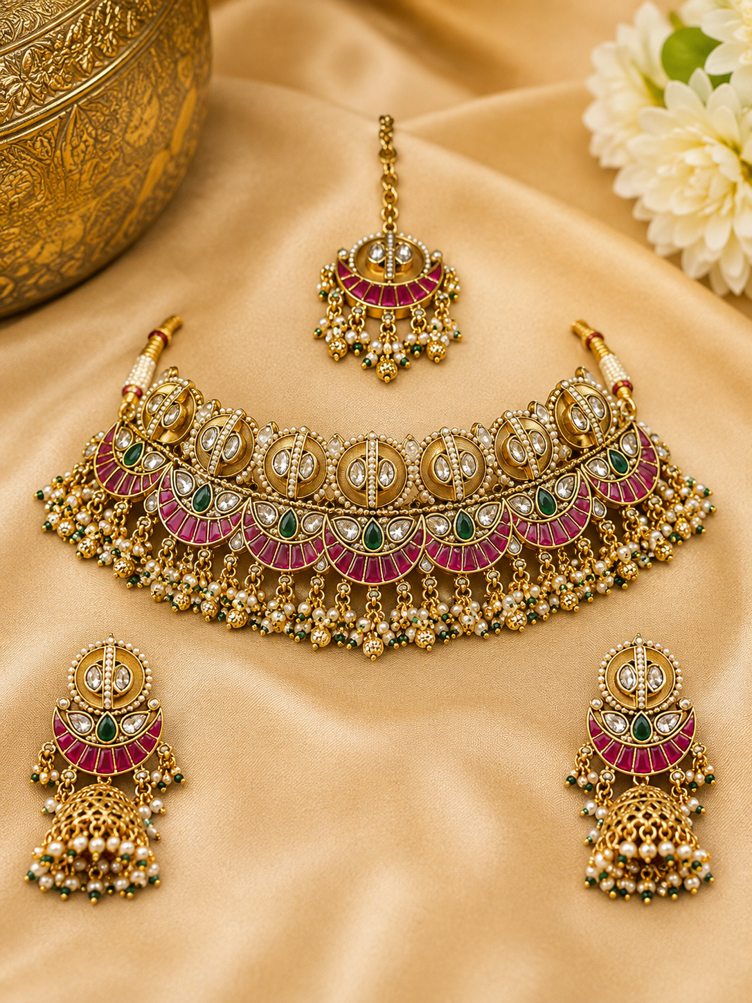 Royal Meenakari Kundan Jhumka Choker Set