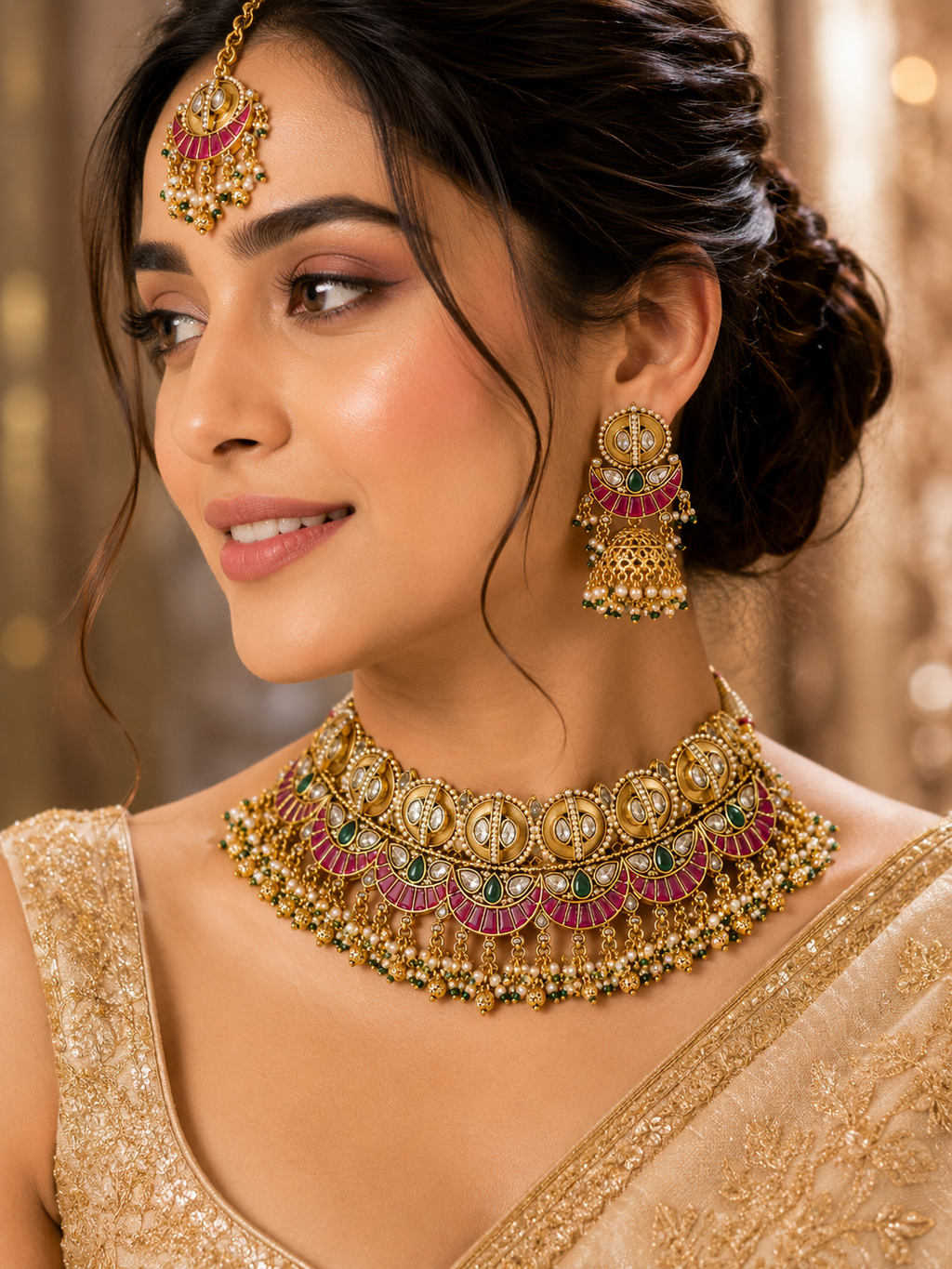Royal Meenakari Kundan Jhumka Choker Set