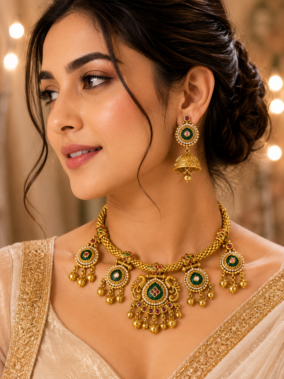 Royal Temple Peacock Pendant Necklace Set