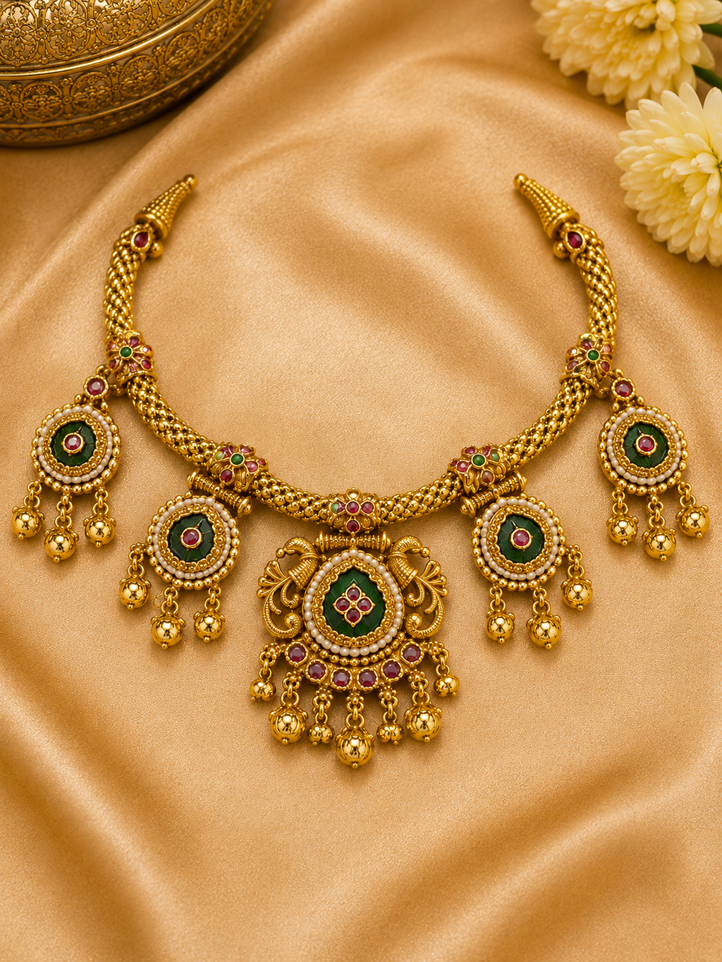 Royal Temple Peacock Pendant Necklace Set