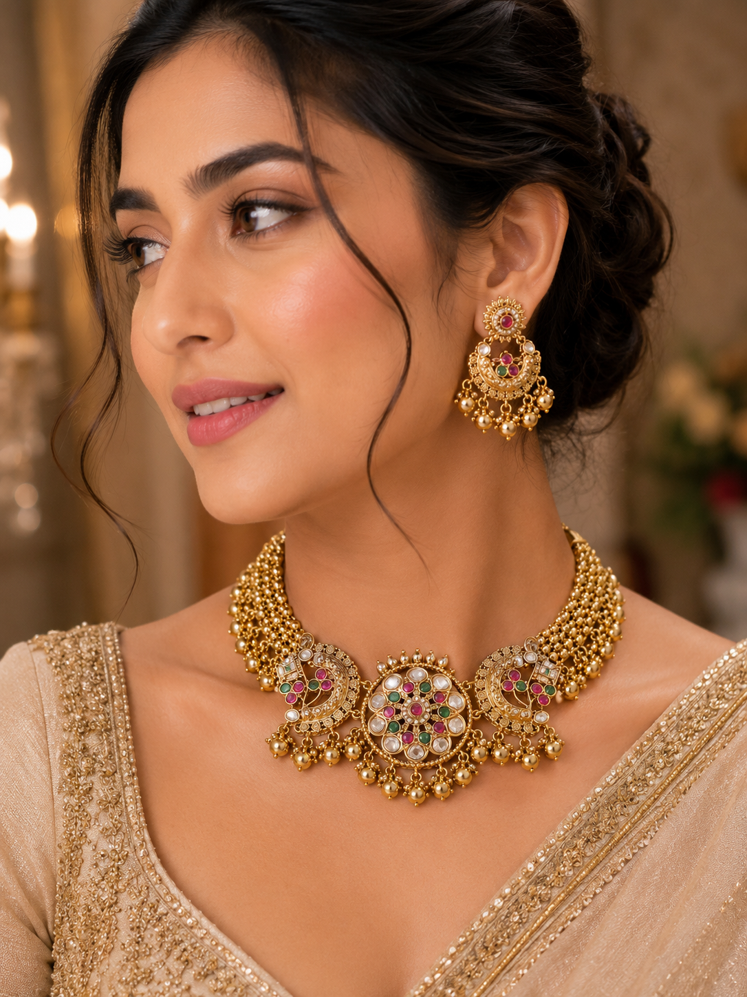Royal Heritage Kundan Chandbali Choker Set