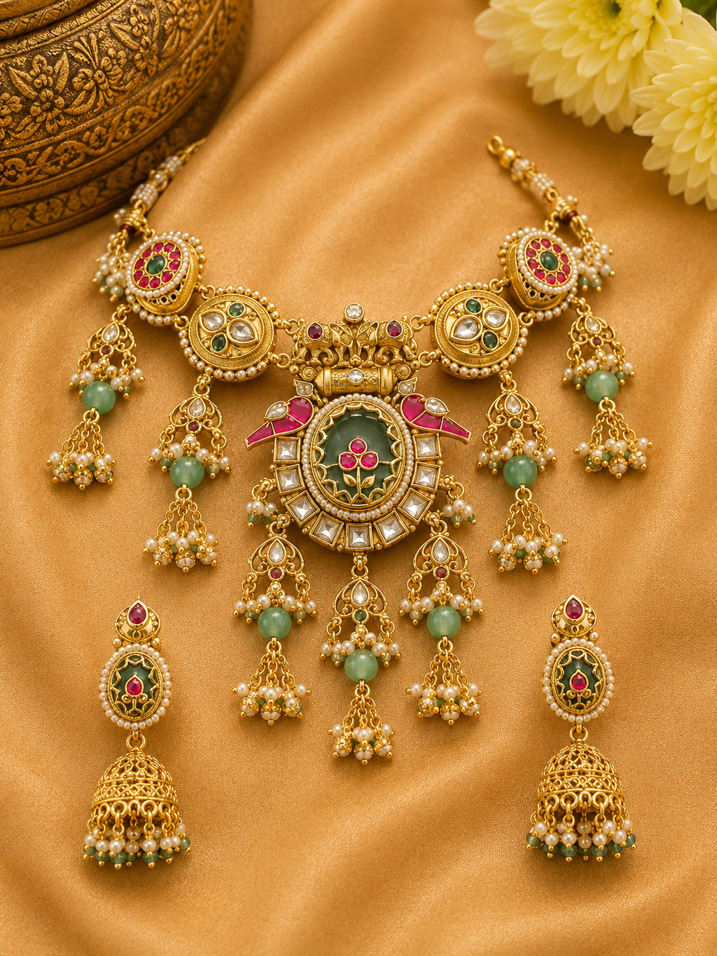 Royal Meenakari Floral Kundan Necklace Set
