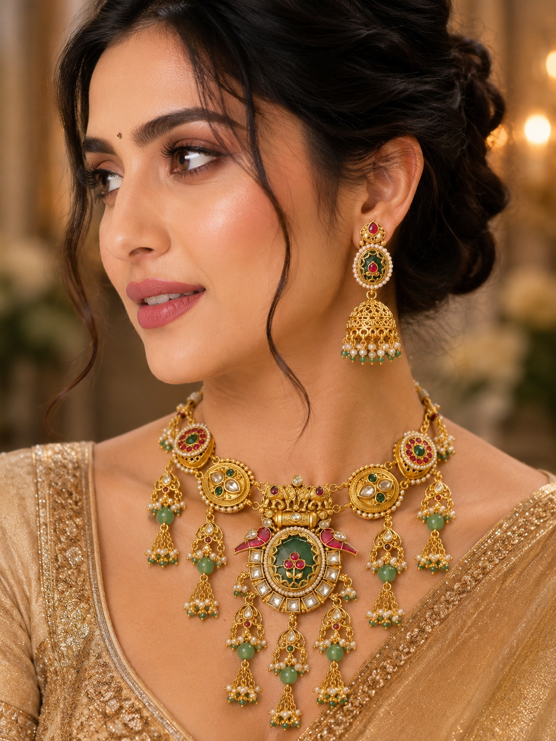Royal Meenakari Floral Kundan Necklace Set