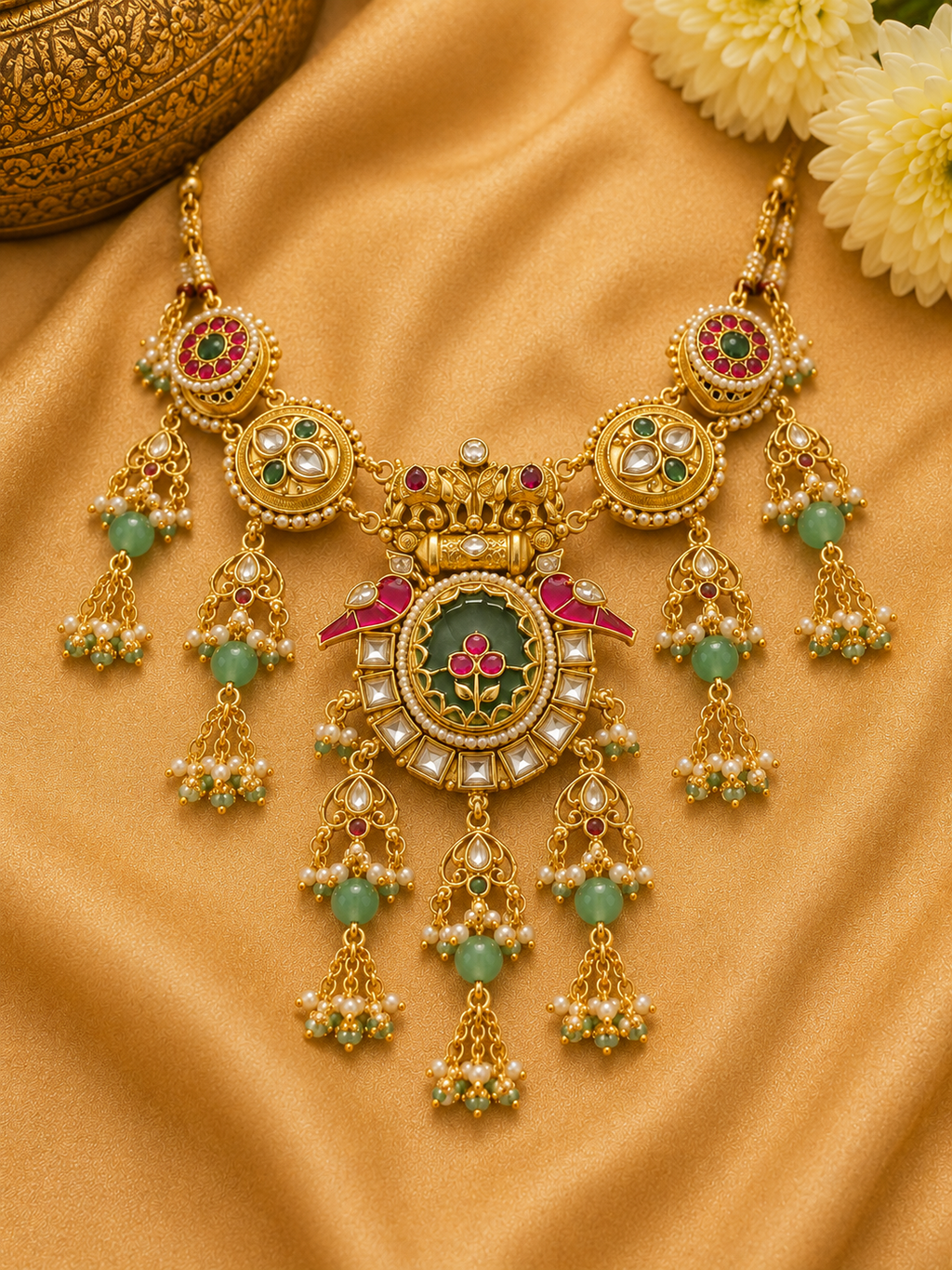 Royal Meenakari Floral Kundan Necklace Set