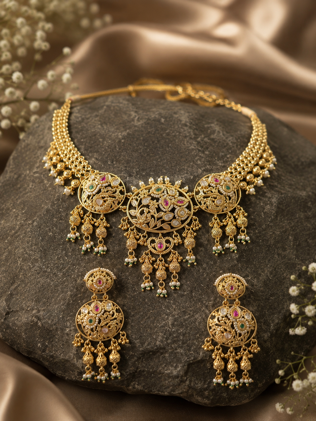 Royal Heritage Gold Filigree Necklace & Earrings Set