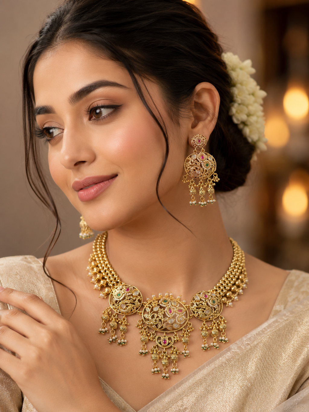 Royal Heritage Gold Filigree Necklace & Earrings Set