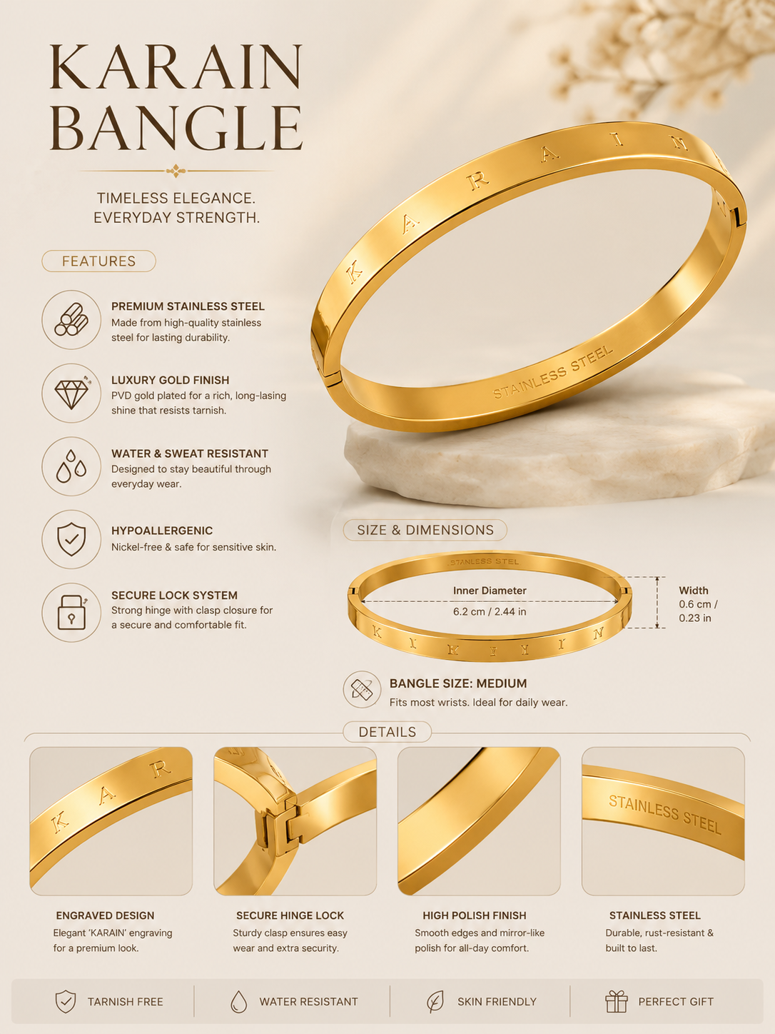 Eterna Luxe Engraved Gold Bracelet