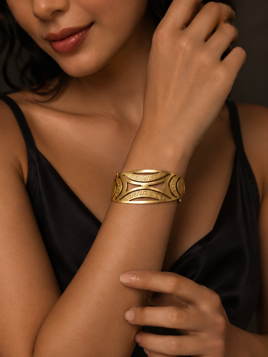Imperial Greek Pattern Gold Cuff Bracelet