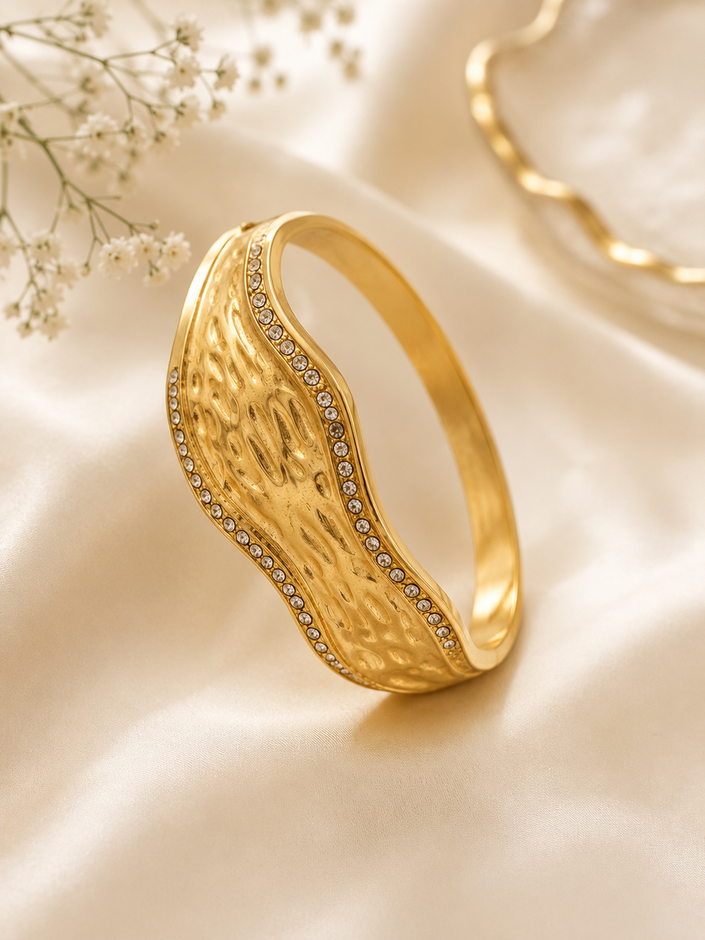 Luxe Wave Crystal Gold Cuff Bracelet