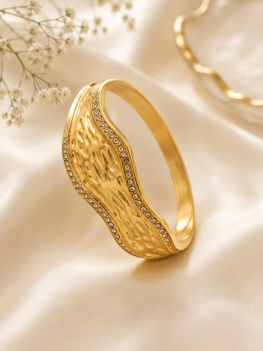 Luxe Wave Crystal Gold Cuff Bracelet