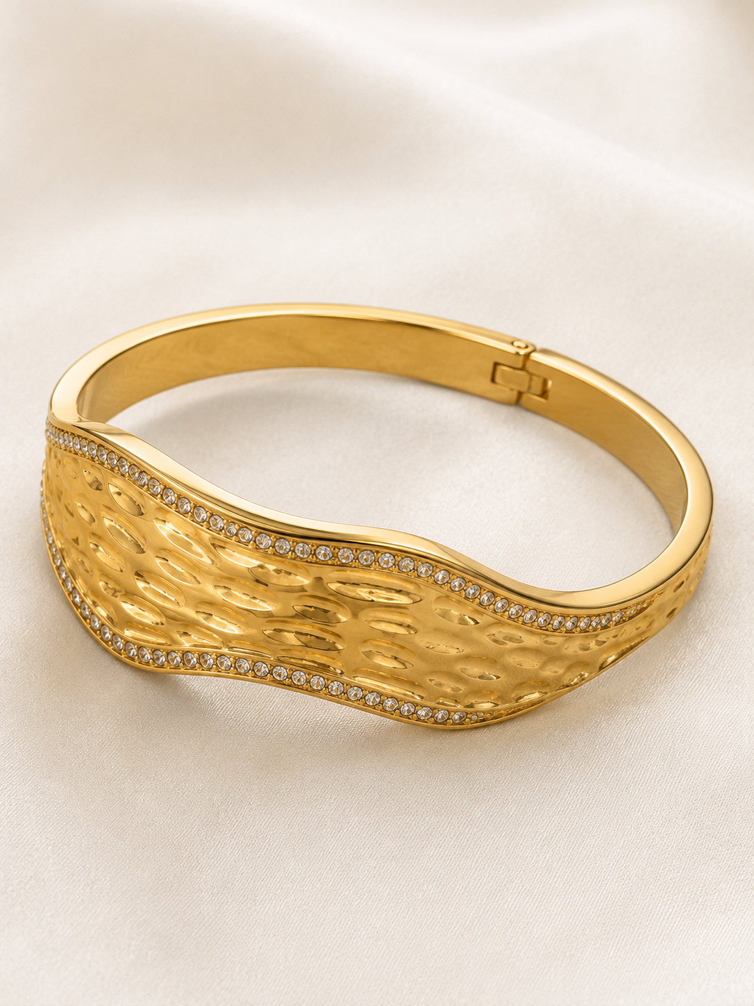 Luxe Wave Crystal Gold Cuff Bracelet