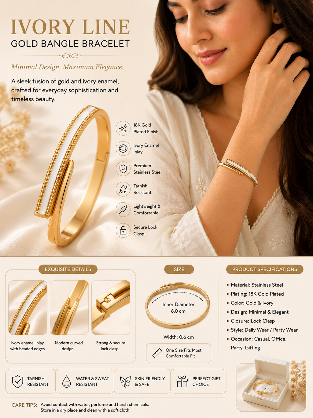 Ivory Grace Gold Cuff Bracelet
