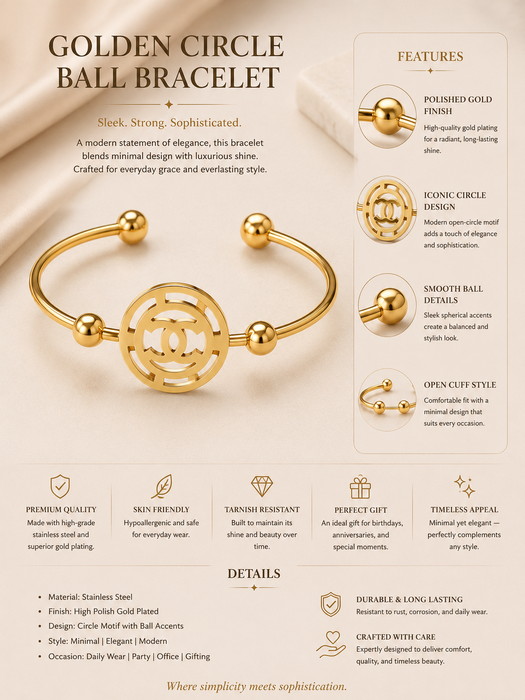 Celestia Orbit Gold Cuff Bracelet