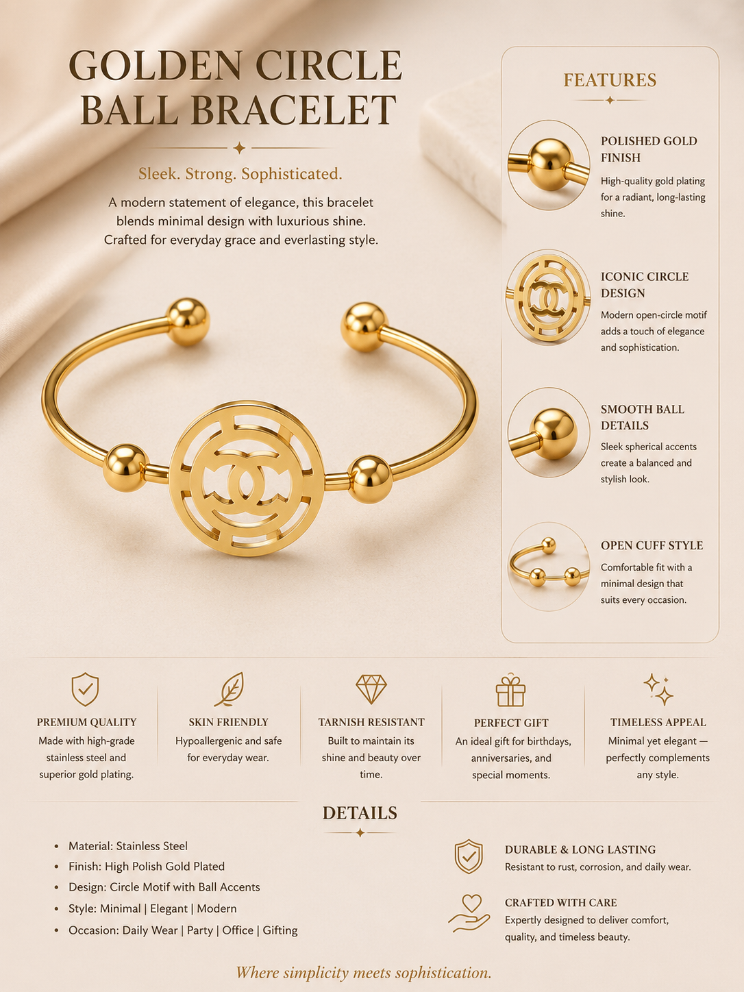 Celestia Orbit Gold Cuff Bracelet