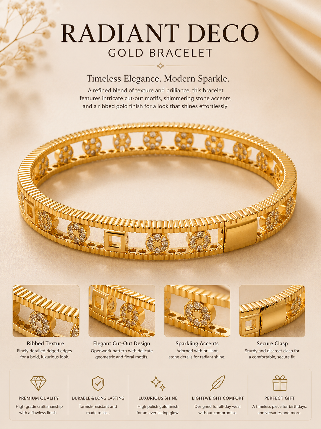 Radiant Deco Luxe Gold Bracelet
