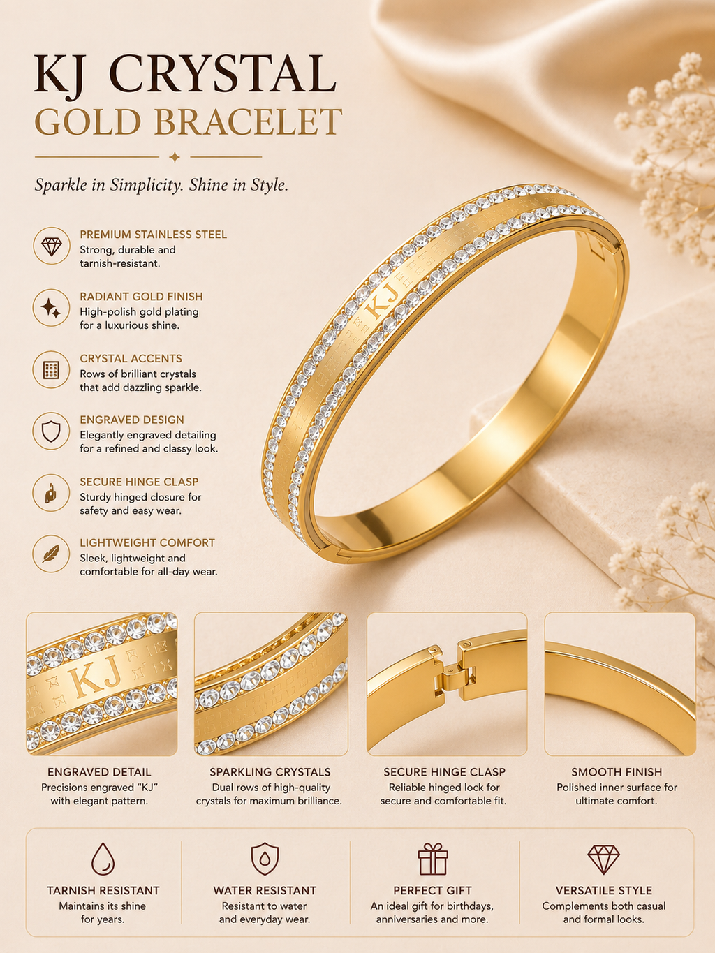 Crystal Edge Luxe Gold Bangle